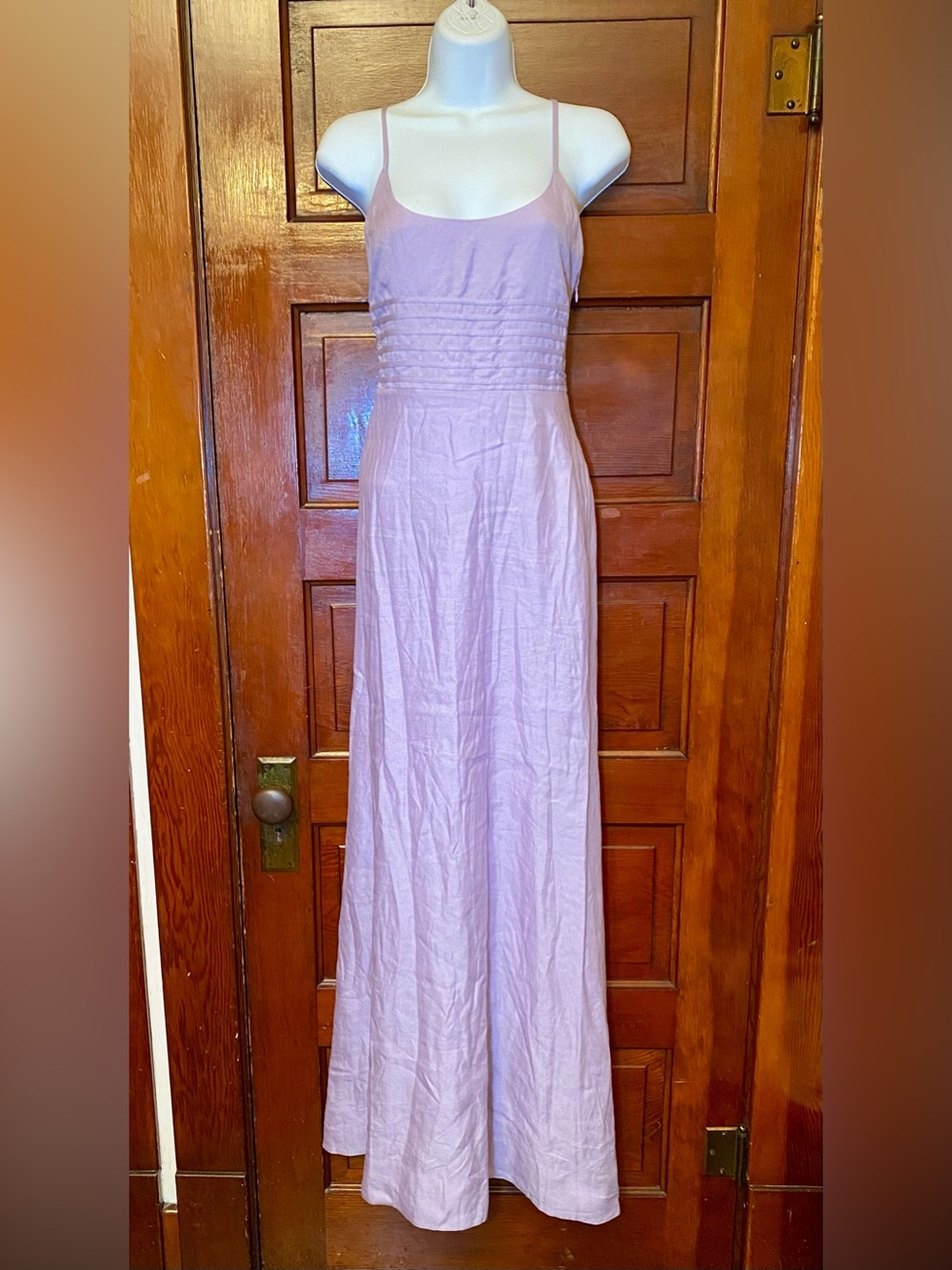 NWT Gorgeous Lilac Linen/Viscose Blend Open Ladder Back Maxi Dress w/ Slits